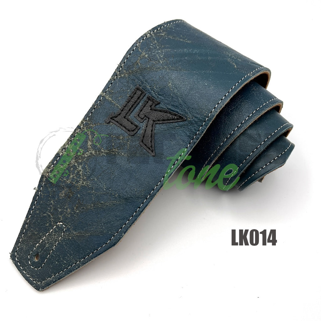 Teal colored LK Straps Leather Bass Strap with black logo