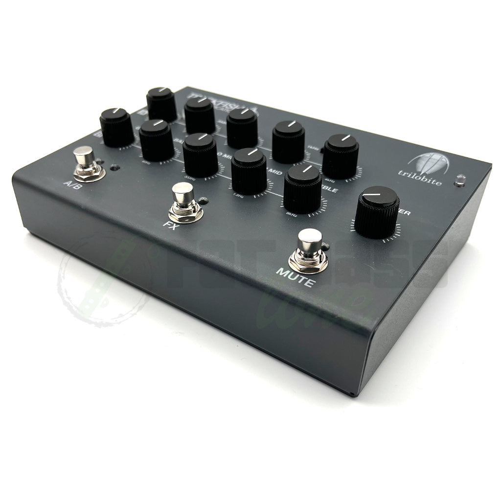right front view of Trickfish Trilobite Bass Preamp Pedal