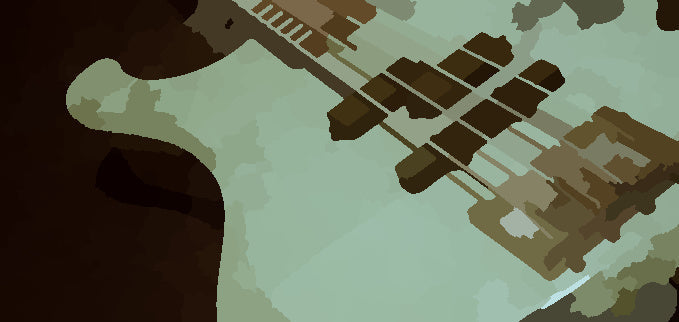 Pixelized image of a Ristola Instruments bass with PJ Pickups