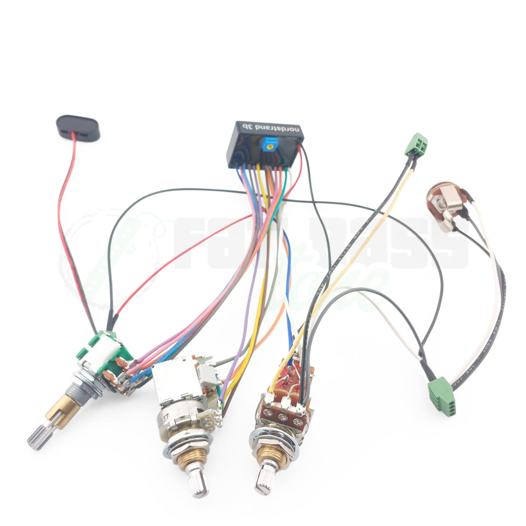 Photo of the Nordstrand Audio 3 Band Bass Preamps in the 3B-3 configuration showing solderless connections