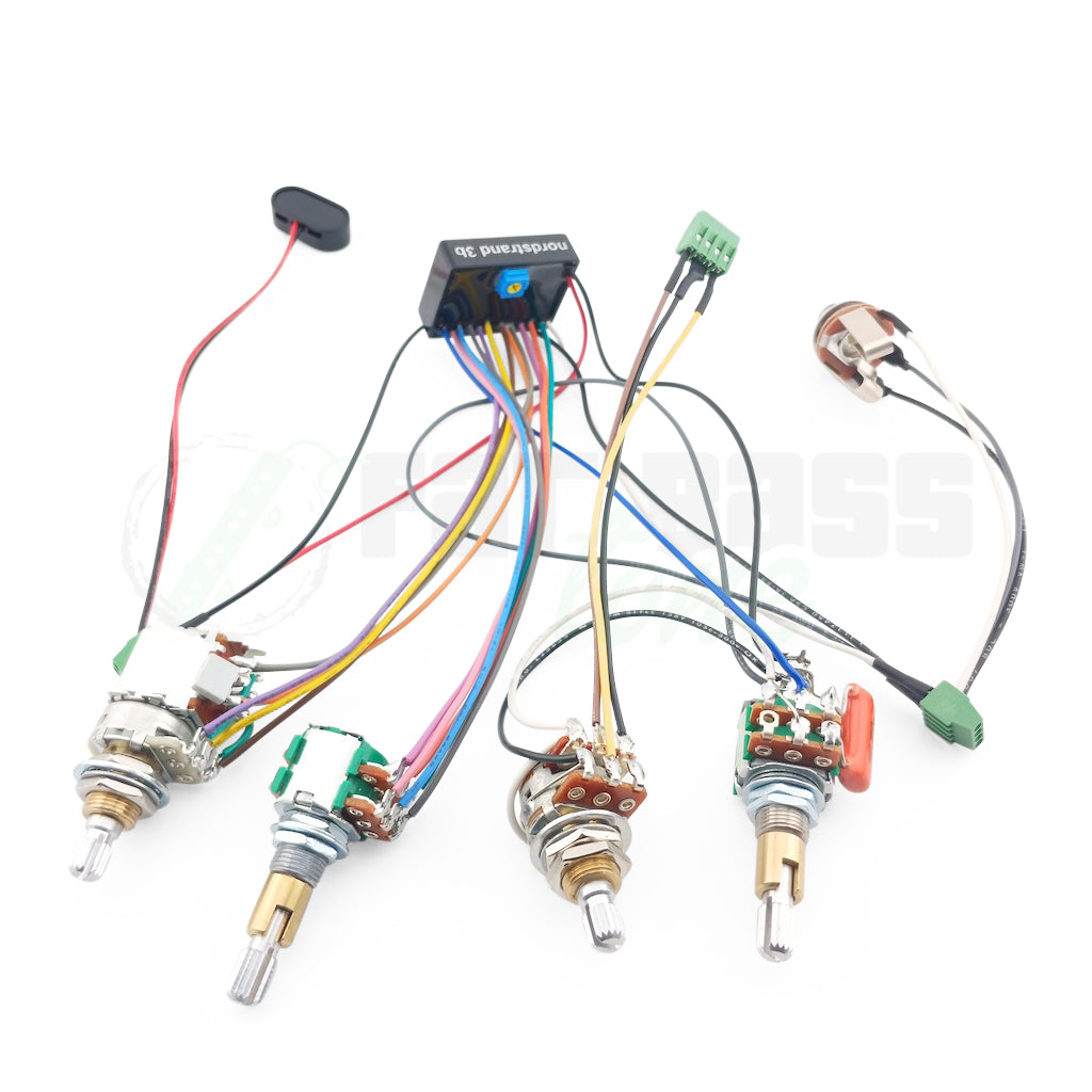 Photo of the Nordstrand Audio 3 Band Bass Preamps in the 3B-4b configuration showing solderless connections