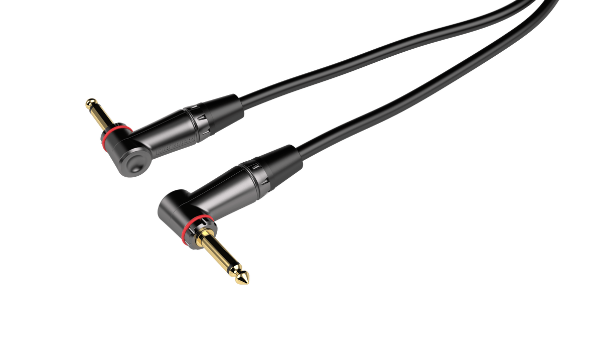 view of the right angle plug ends for Gator Cableworks Headliner Series 6 inch Pedalboard Patch cable