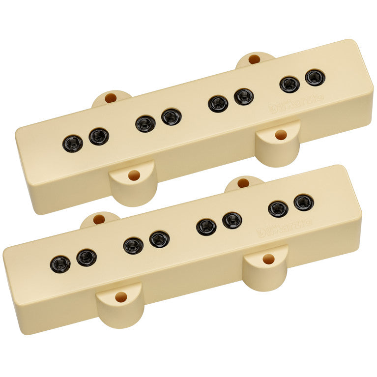 top view of the DiMarzio Model J 4 String Jazz Bass® Pickups with creme covers and adjustable pole pieces