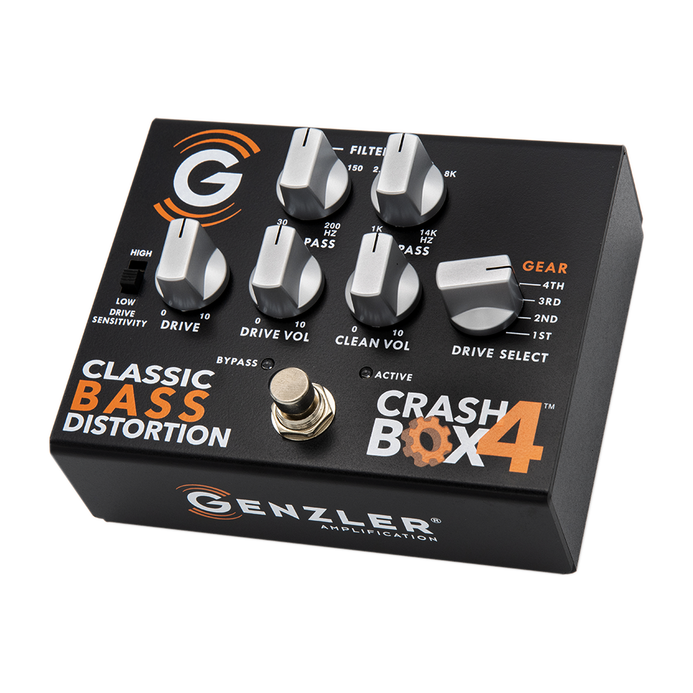 Front angled view of the Genzler Crash Box 4 Classic Bass Distortion Pedal
