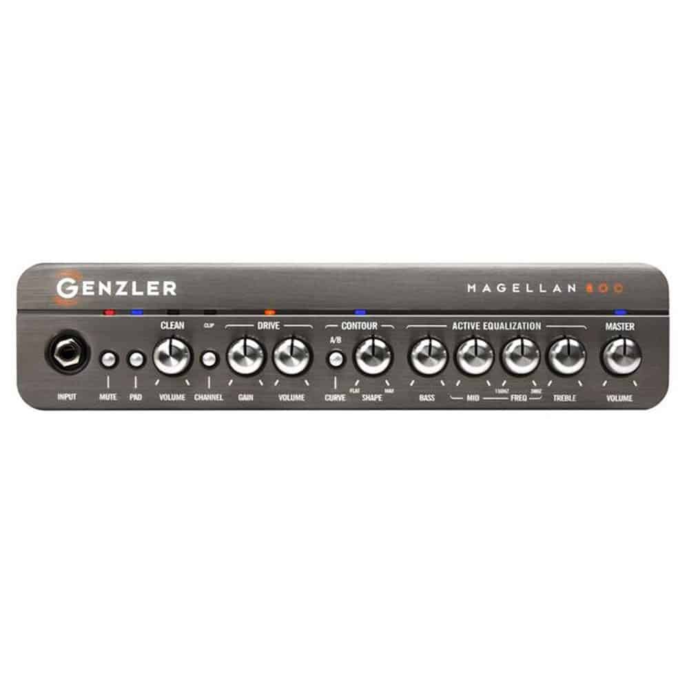 direct front view of Genzler Magellan 800 Bass Amp showing the LEDs that illuminate when activated