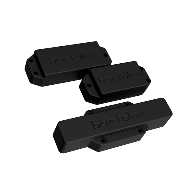 Engineers image of the Bartolini 5 String Yamaha® TRB 5P Replacement PJ Bass Pickups showing general shape, logo, and screw holes from an angle