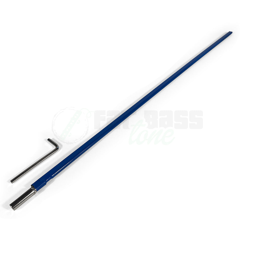 photo showing the full truss rod and the blue wrap made of plastic that surrounds the bulk of the truss rod
