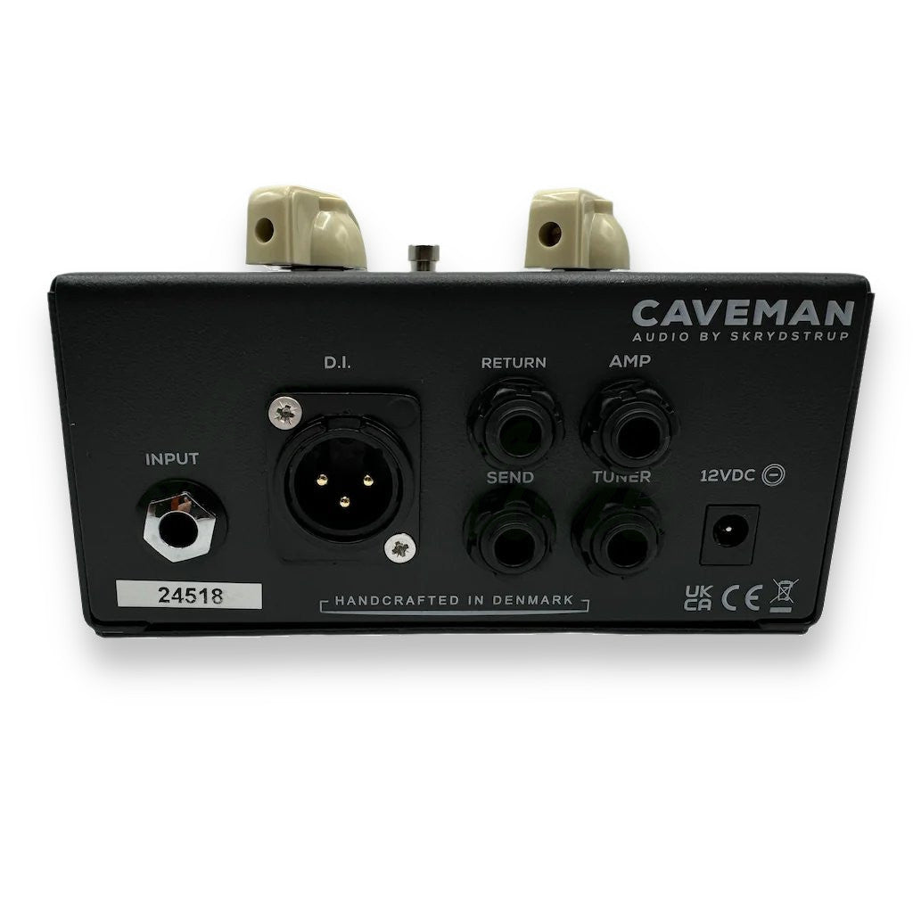 view of the back panel of the Caveman Audio Compact BP1 Bass Preamp showing DI input instrument input and send and returns to the amp