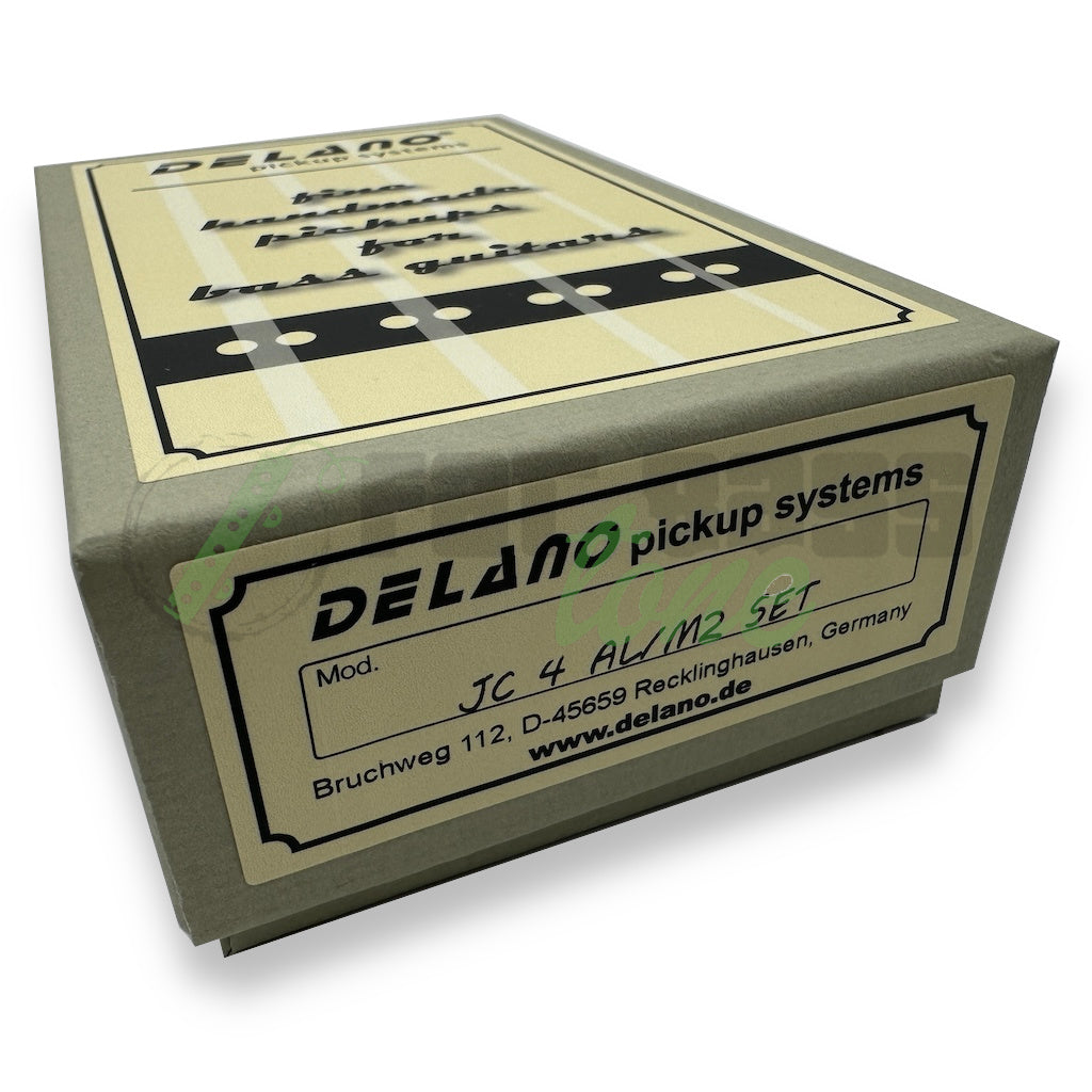 photo of the box from the Delano JC4 AL/M2 4 String Hum Cancelling Jazz Bass® Pickups showing the SKU