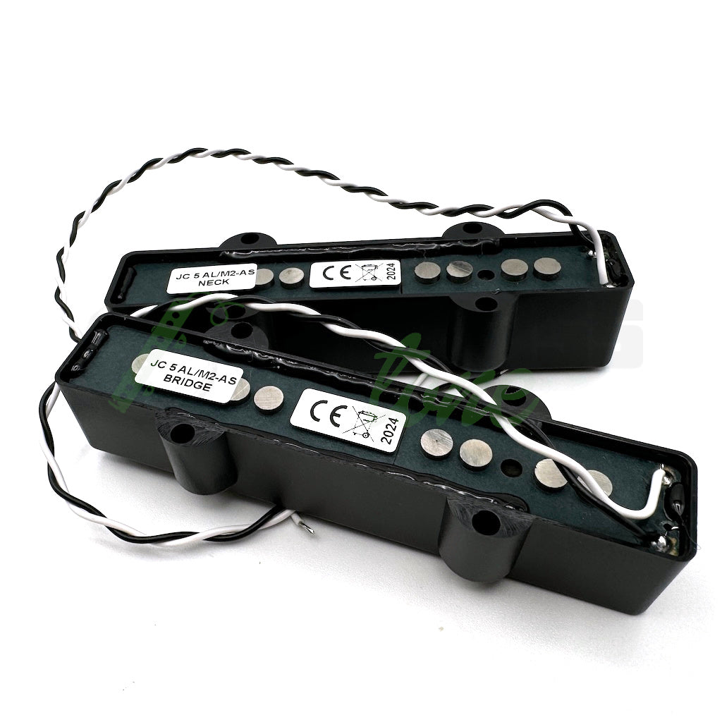 image of the rear of the Delano JC5 AL/M2-AS 5 String Hum Cancelling Jazz Bass® Pickups showing the labeling on the back of the pickup