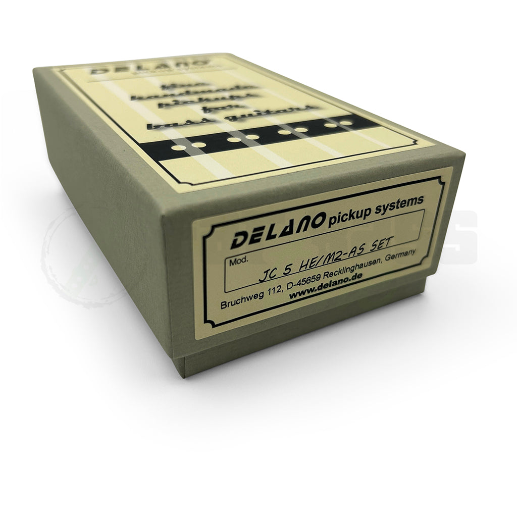 box view of the Delano JC5 HE/M2-AS 5 String Hum Cancelling Jazz Bass® Pickups showing brand and model name 