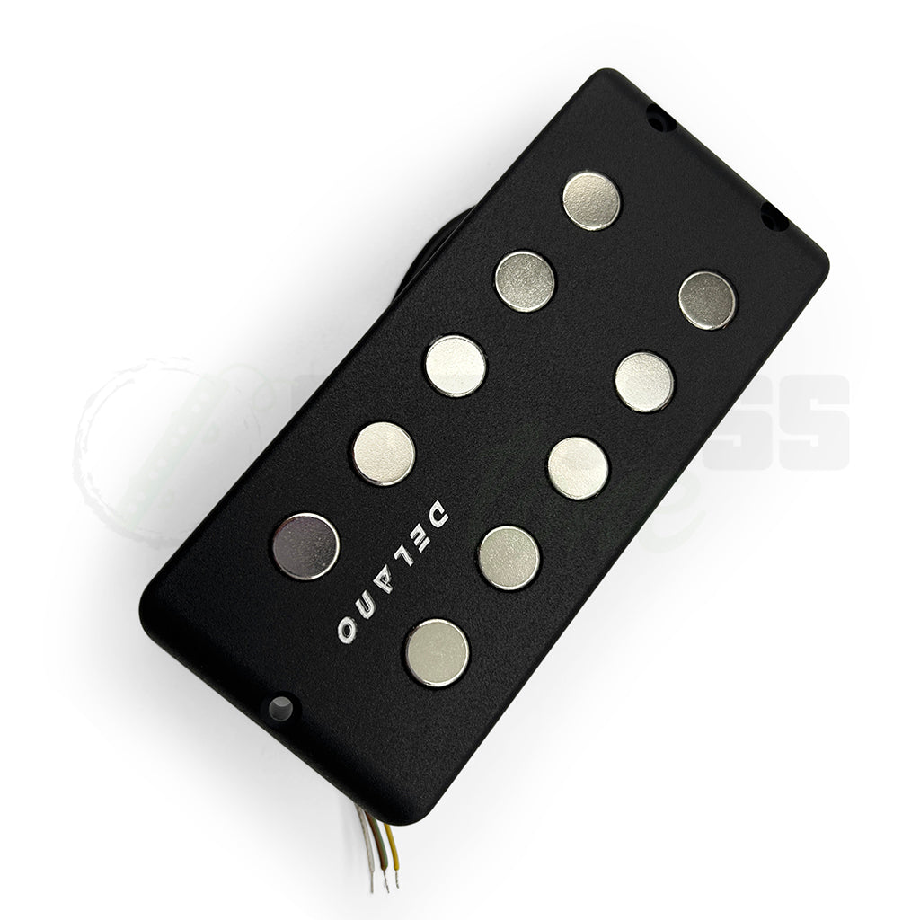 top view of the Delano MC5 FE/EB 5 String Dual Coil Ernie Ball® USA Pickup showing the 10 oversized pole pieces