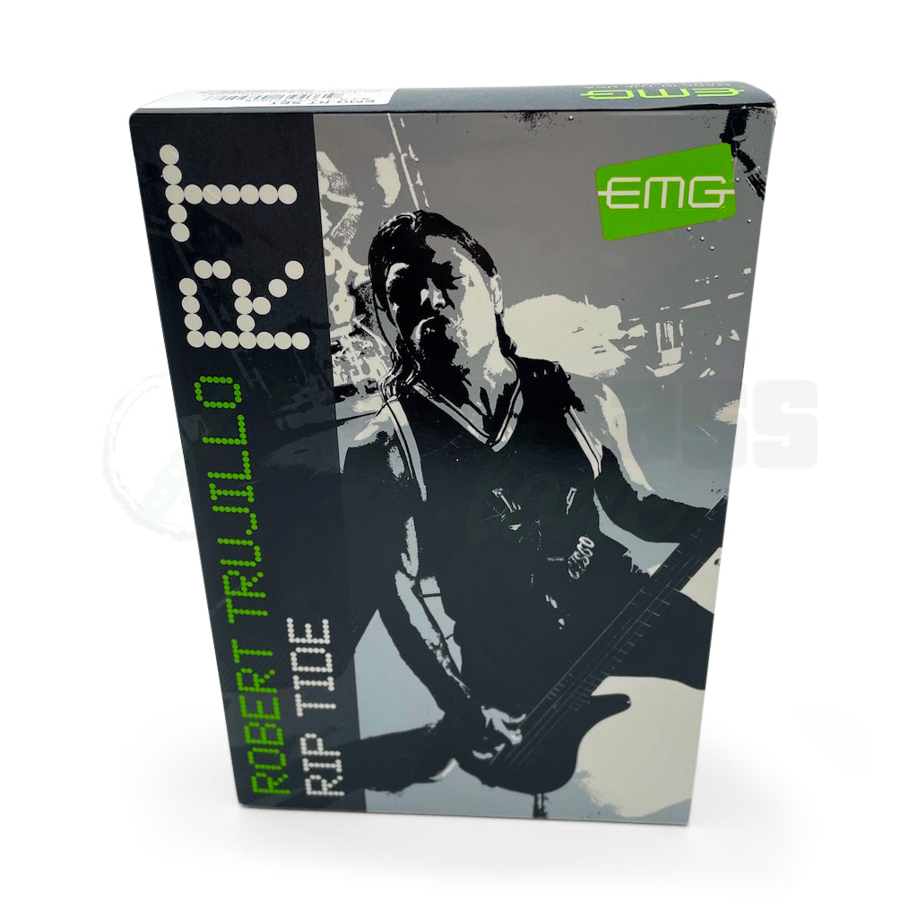 view of the outside of the packaging for the EMG Robert Trujillo Rip Tide Jazz Bass Pickups.
