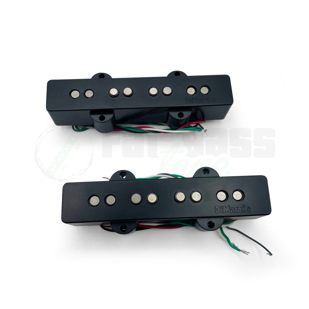 Overhead view of DiMarzio Area J 4 String pickup set with black covers.