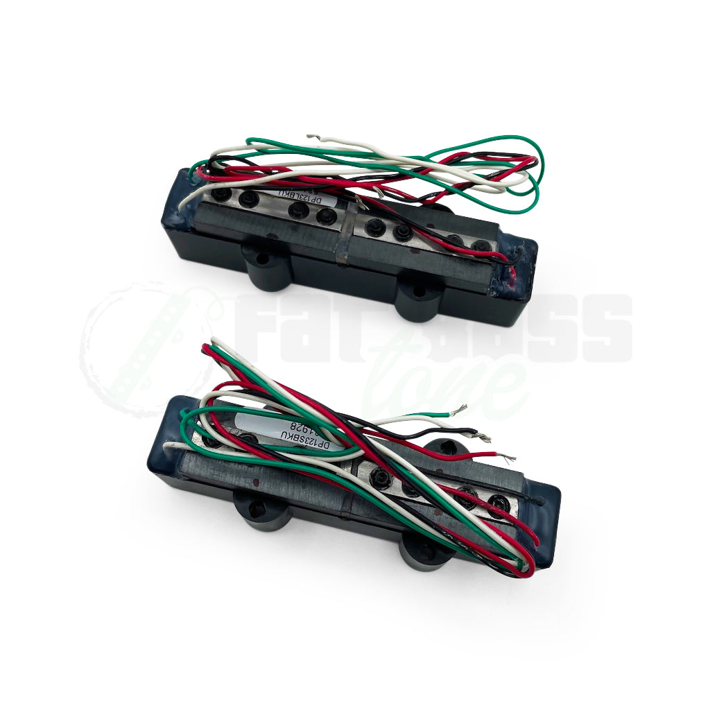 Rear view of DiMarzio Model J 4 String Jazz Bass Pickups, showing the four pickup wires for each pickup.