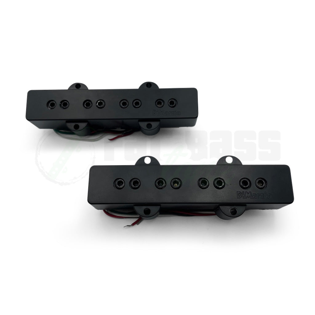 Overhead view of DiMarzio Model J 4 String Jazz Bass Pickups, showing the adjustable pole pieces.