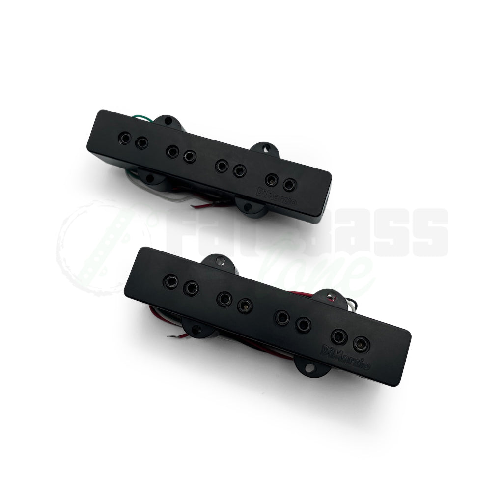 Overhead view of DiMarzio Model J 4 String Jazz Bass Pickups, showing the adjustable pole pieces.
