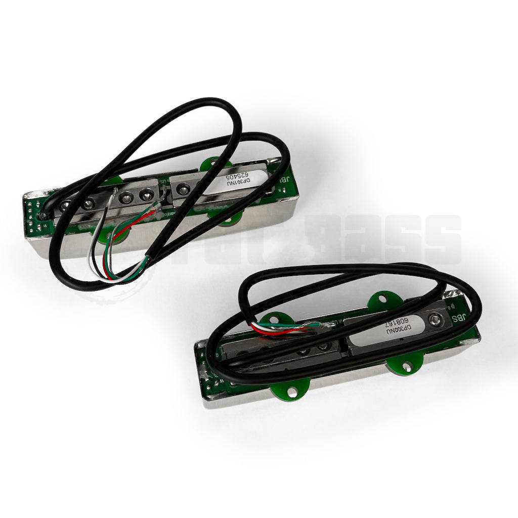 Rear view of DiMarzio Relentless J Pickup Set with Nickel Covers, showing the pickup wires.