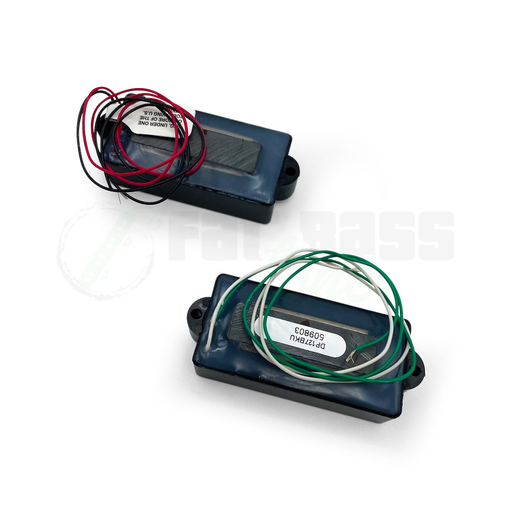 Rear view of the Dimarzio Split P 4 String Precision Bass pickup showing the pickup wires coming out of each pickup.