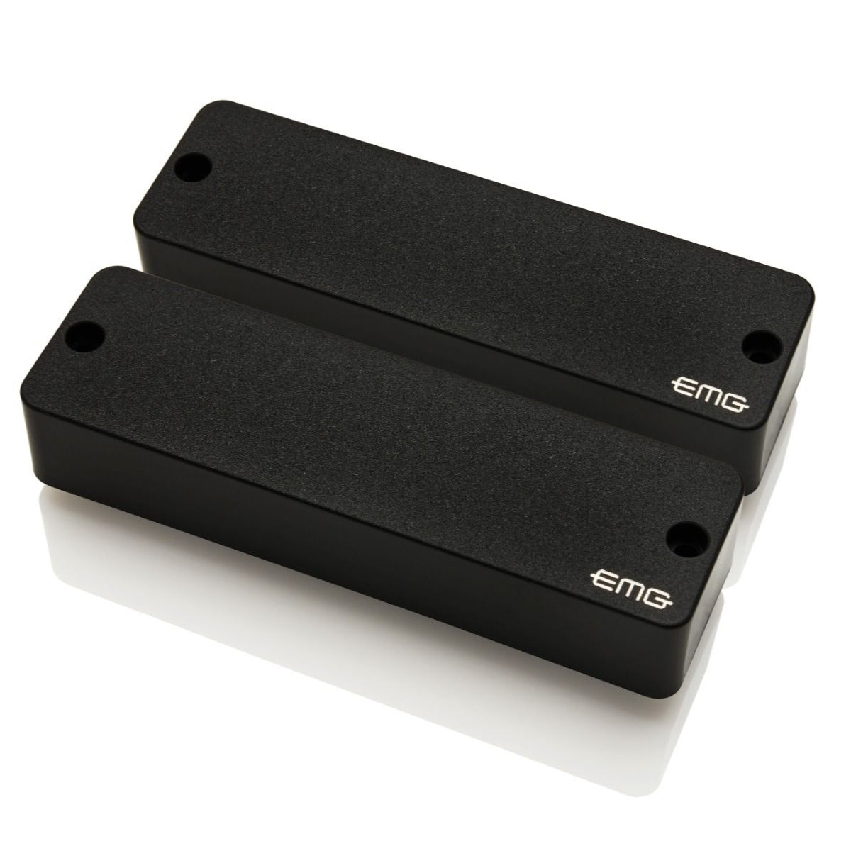 View of the front of a set of EMG E5W bass soapbar pickups in the P2 shape.