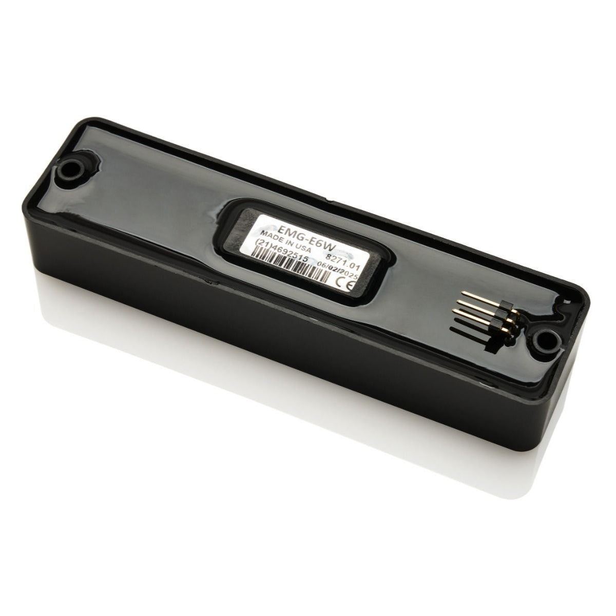 View of the back of a single EMG E6W bass soapbar pickup in the P4 Shape.
