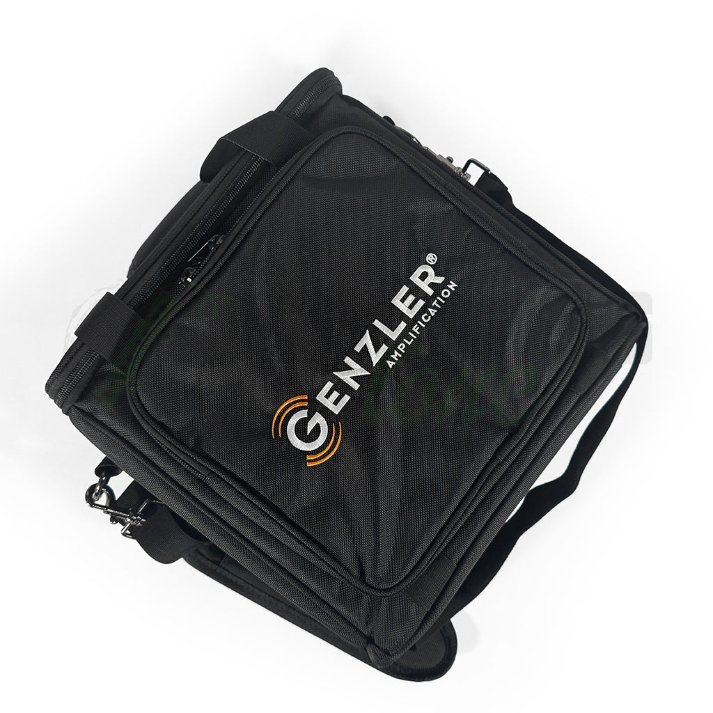 top view of the Genzler 800 bass amp bag showing the brand logo