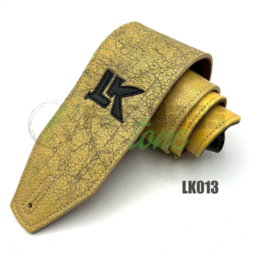 Yellow LK Straps Leather Bass Strap with black logo