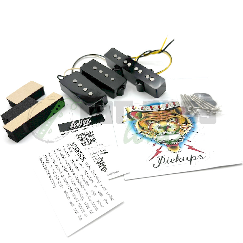 view of the included items Lollar 4 String PJ Bass Pickups