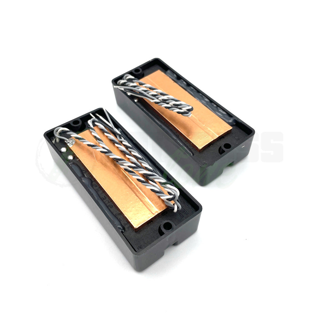 back side photo of the Nordstrand Big Blade 4 String Bass Pickups showing the wires coming out of the back of the pickups