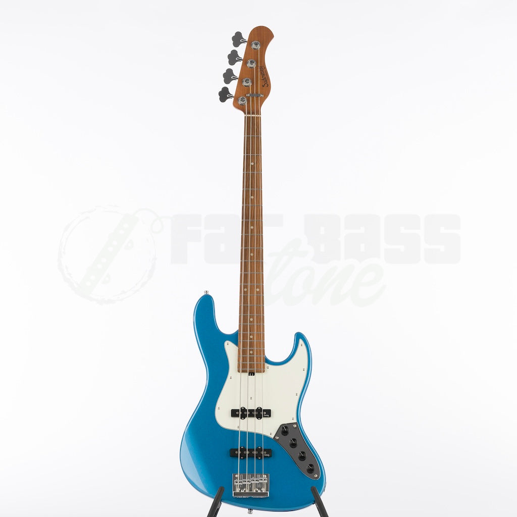 Full front view of the Sadowsky MetroExpress 21 Fret 4 String Vintage Jazz Bass® - Ice Blue Metallic / Morado Fingerboard