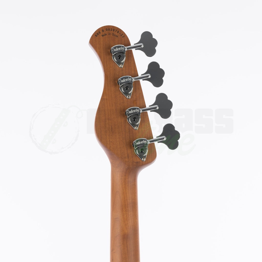 Back headstock view of the Sadowsky MetroExpress 21 Fret 4 String Vintage Jazz Bass® - Ice Blue Metallic / Morado Fingerboard