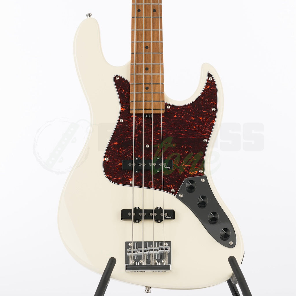Front body view of the Sadowsky MetroExpress 21 Fret 4 String Vintage Jazz Bass® - Olympic White / Maple Fingerboard