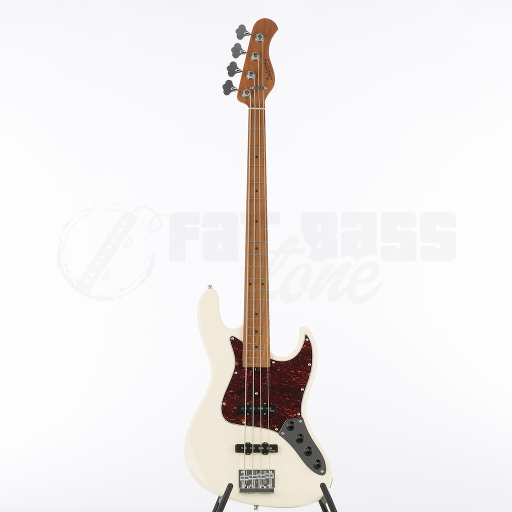 Full front view of the Sadowsky MetroExpress 21 Fret 4 String Vintage Jazz Bass® - Olympic White / Maple Fingerboard