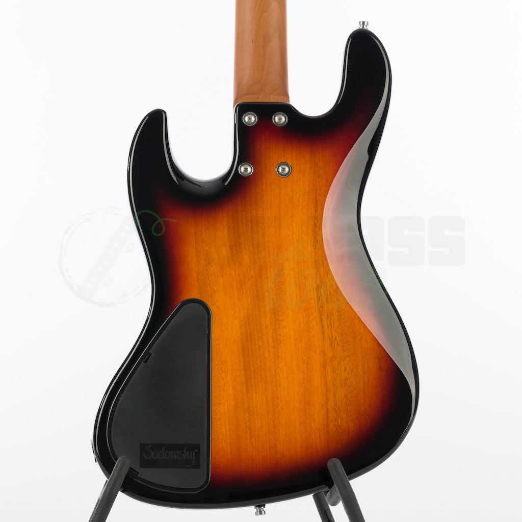 Back body view of the Sadowsky MetroExpress 21 Fret 4 String Hybrid PJ Bass® - Tobacco Sunburst / Maple Fingerboard