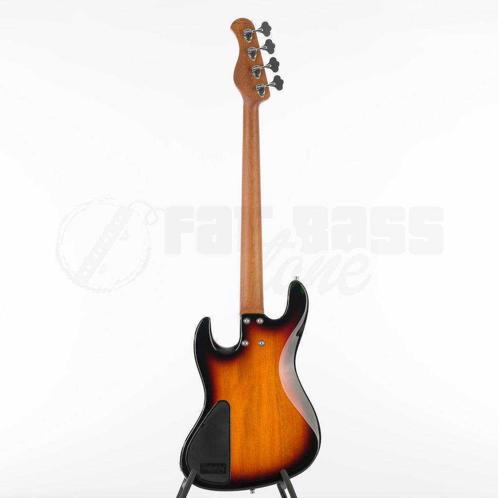 Full back  view of the Sadowsky MetroExpress 21 Fret 4 String Hybrid PJ Bass® - Tobacco Sunburst / Maple Fingerboard