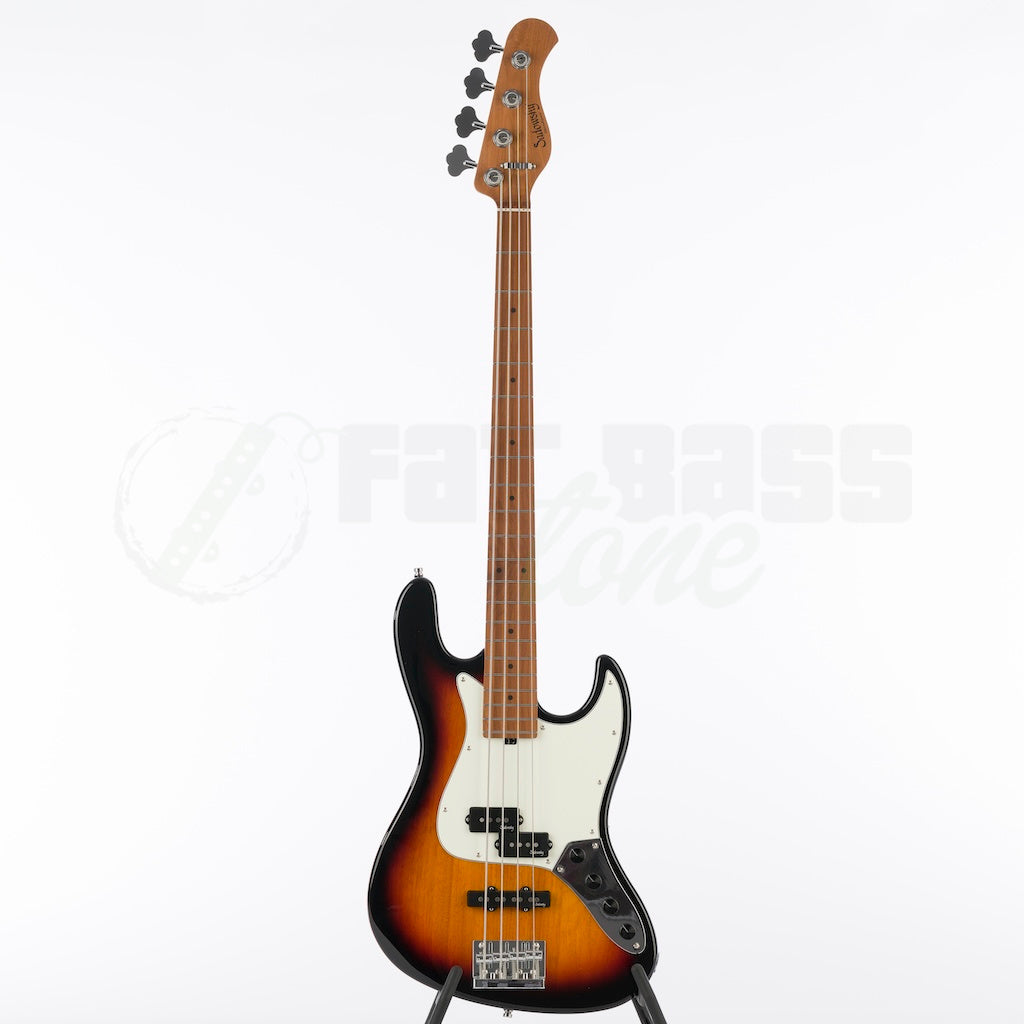 Full front view of the Sadowsky MetroExpress 21 Fret 4 String Hybrid PJ Bass® - Tobacco Sunburst / Maple Fingerboard