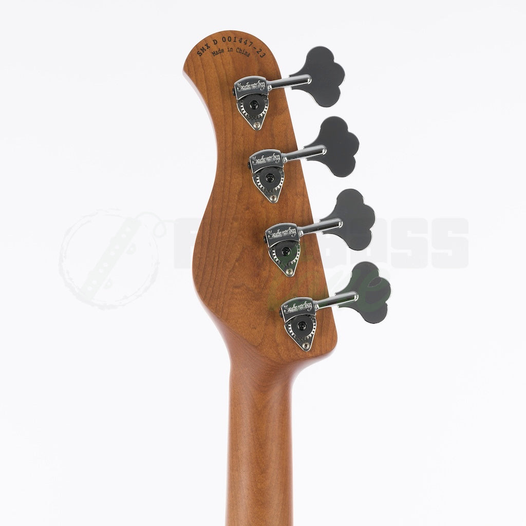 Back headstock view of the Sadowsky MetroExpress 21 Fret 4 String Hybrid PJ Bass® - Tobacco Sunburst / Maple Fingerboard
