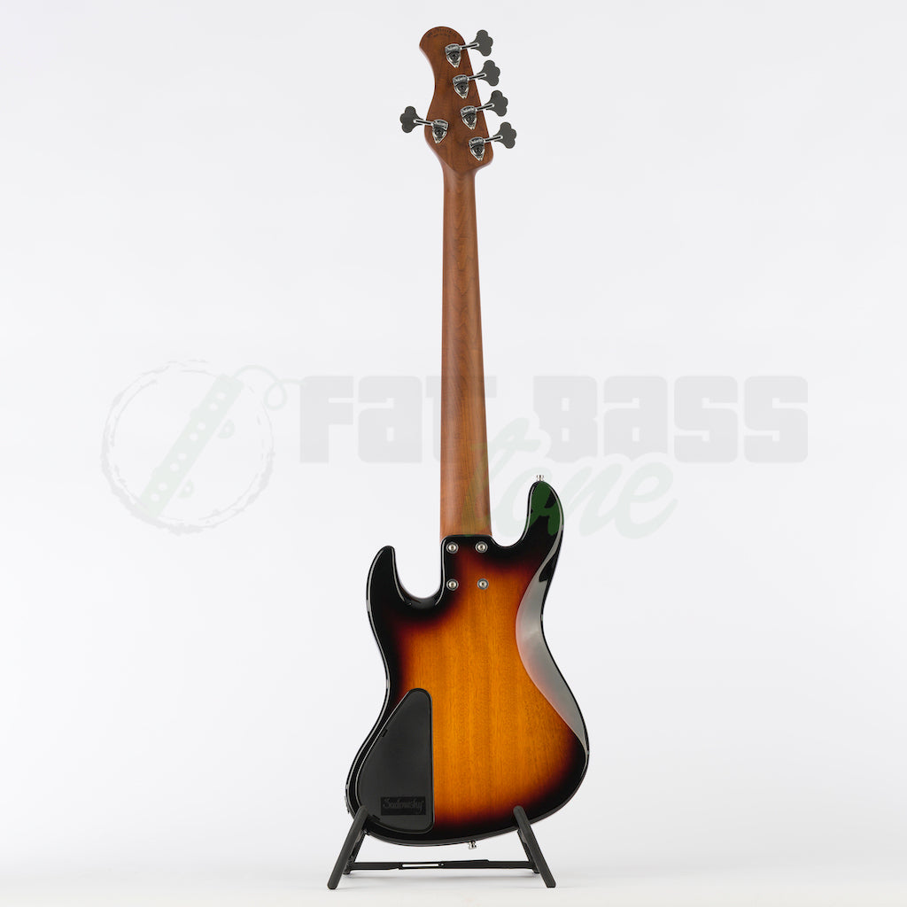 Full back view of the Sadowsky MetroExpress 21 Fret 5 String Vintage Jazz Bass® - Tobacco Sunburst / Maple Fingerboard