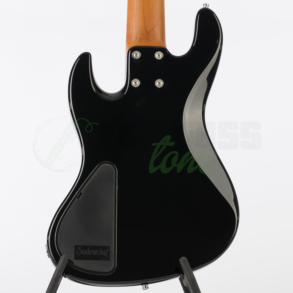 Back body view of the Sadowsky MetroExpress 21 Fret Fretless 5 String Vintage Jazz Bass® - Black / Morado Fingerboard