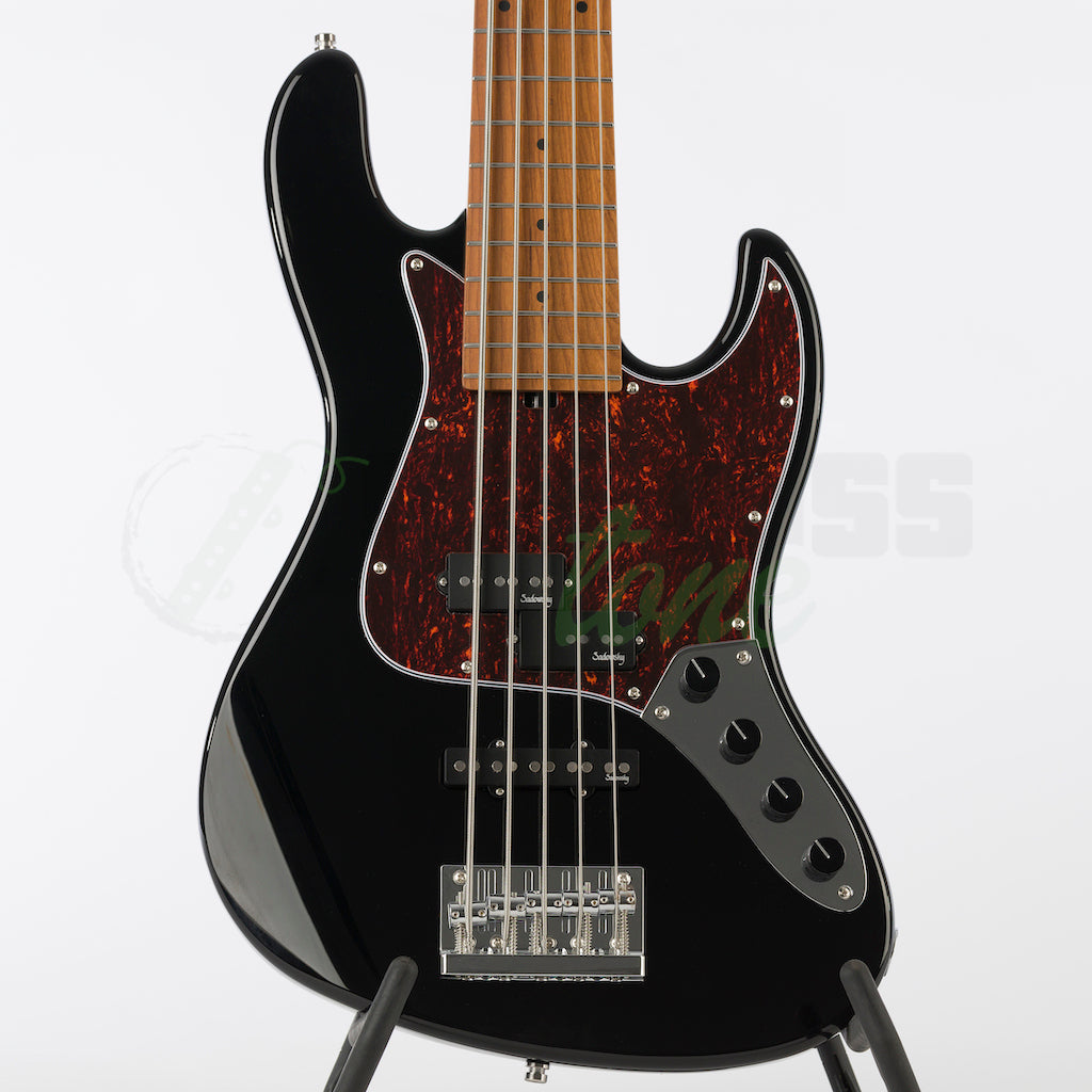 Front of body view of the Sadowsky MetroExpress 21 Fret 5 String Hybrid PJ Bass® - Black / Maple Fingerboard