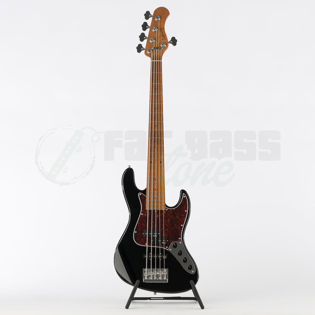 Full front view of the Sadowsky MetroExpress 21 Fret 5 String Hybrid PJ Bass® - Black / Maple Fingerboard