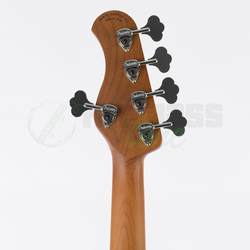 Back of headstock view of the Sadowsky MetroExpress 21 Fret 5 String Hybrid PJ Bass® - Black / Maple Fingerboard