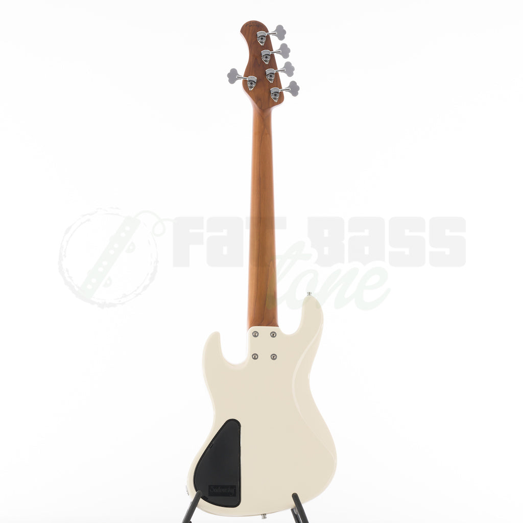 Full back view of the Sadowsky MetroExpress 21 Fret 5 String Hybrid PJ Bass® - Olympic White / Morado Fingerboard