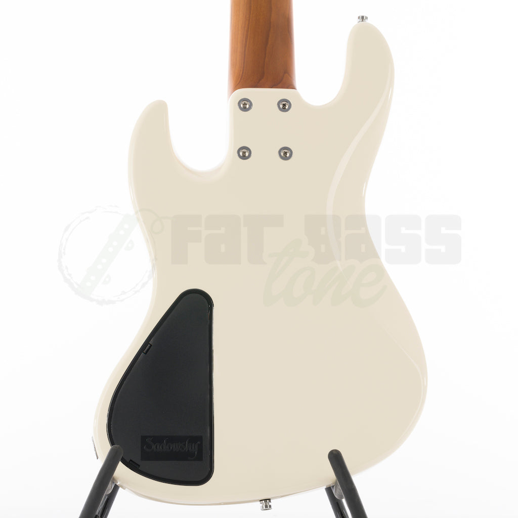 Back of body view of the Sadowsky MetroExpress 21 Fret 5 String Hybrid PJ Bass® - Olympic White / Morado Fingerboard