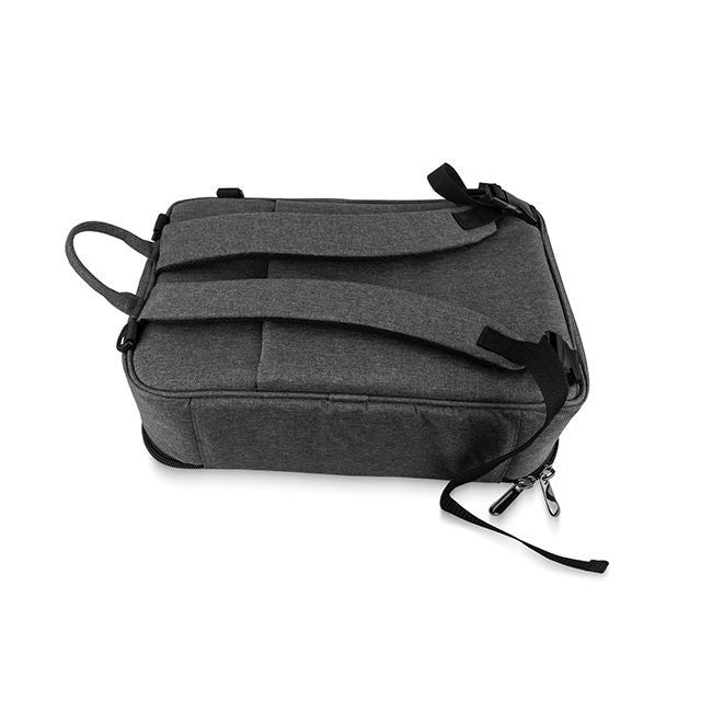 Back view of the Trickfish Bullhead Bass Amplifier Carrying Bag, showing the straps for using the bag like a backpack and also the sleeve where these straps can be stored if not using them.
