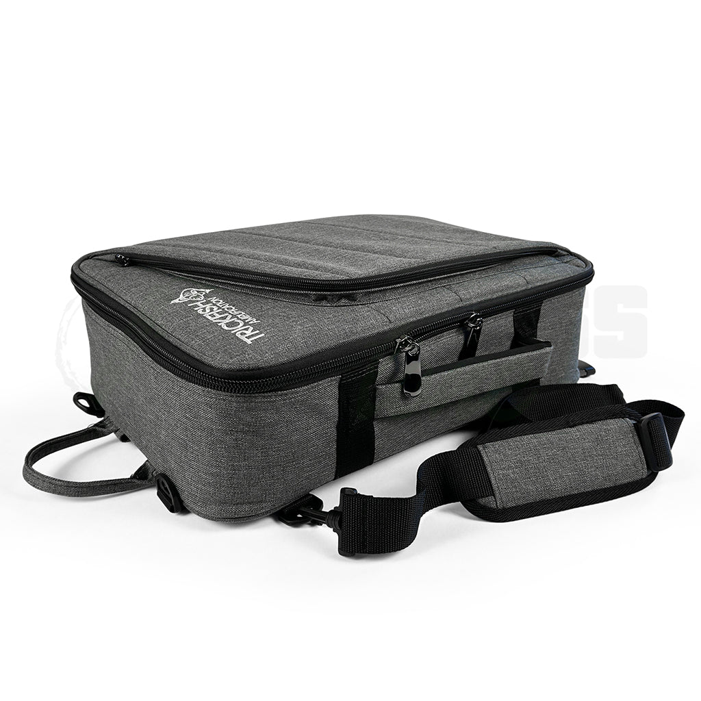 side edge photo of the Trickfish Bullhead Bass Amplifier Bag showing the handle and carry strap