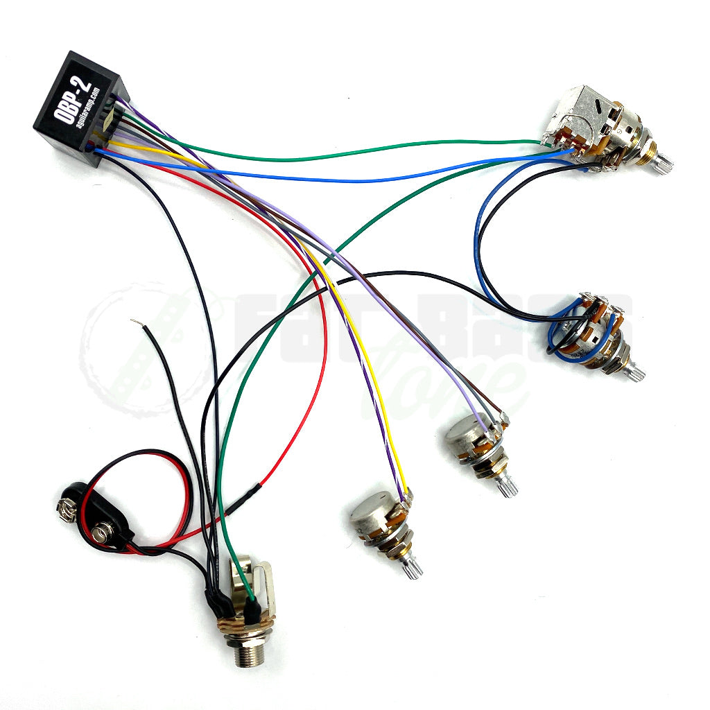 View of Aguilar OBP-2 Custom Prewired Preamp Kits for Bass Guitars for Configuration 2 Pickups and 4 Knobs (Vpp-Bl-T-B)
