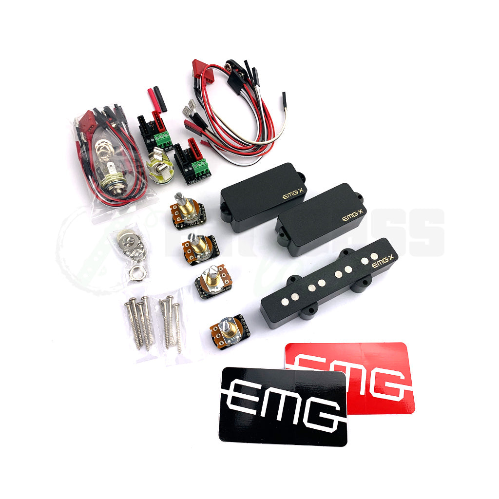 full package content view of EMG Victor Wooten PJ Bass Pickup Set