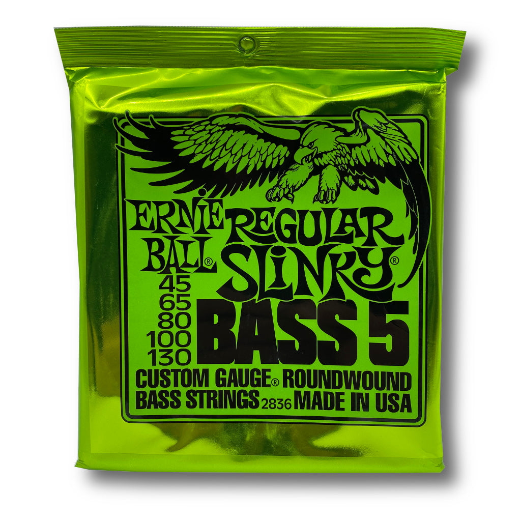 View of front of Packaging of Ernie Ball 2836 Regular Slinky 4 String Set for Bass Guitar