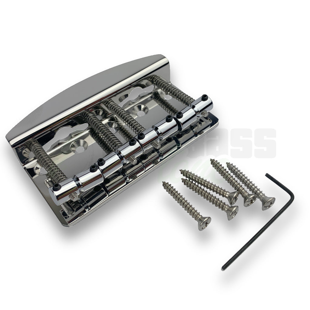 front view of Hipshot Vintage Bass Bridge 4 String in Chrome